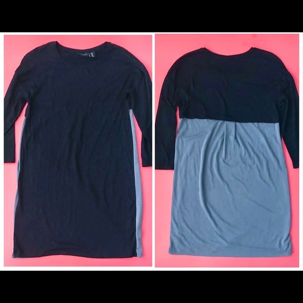 Mercer And Madison Colorblock Tunic Top S Black Gray Back 3/4 Sleeves